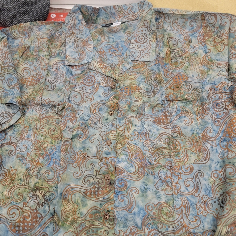 NiP MiB Batik Panama Oversize Shirt Button Up Rayon Blouse 6X Plus